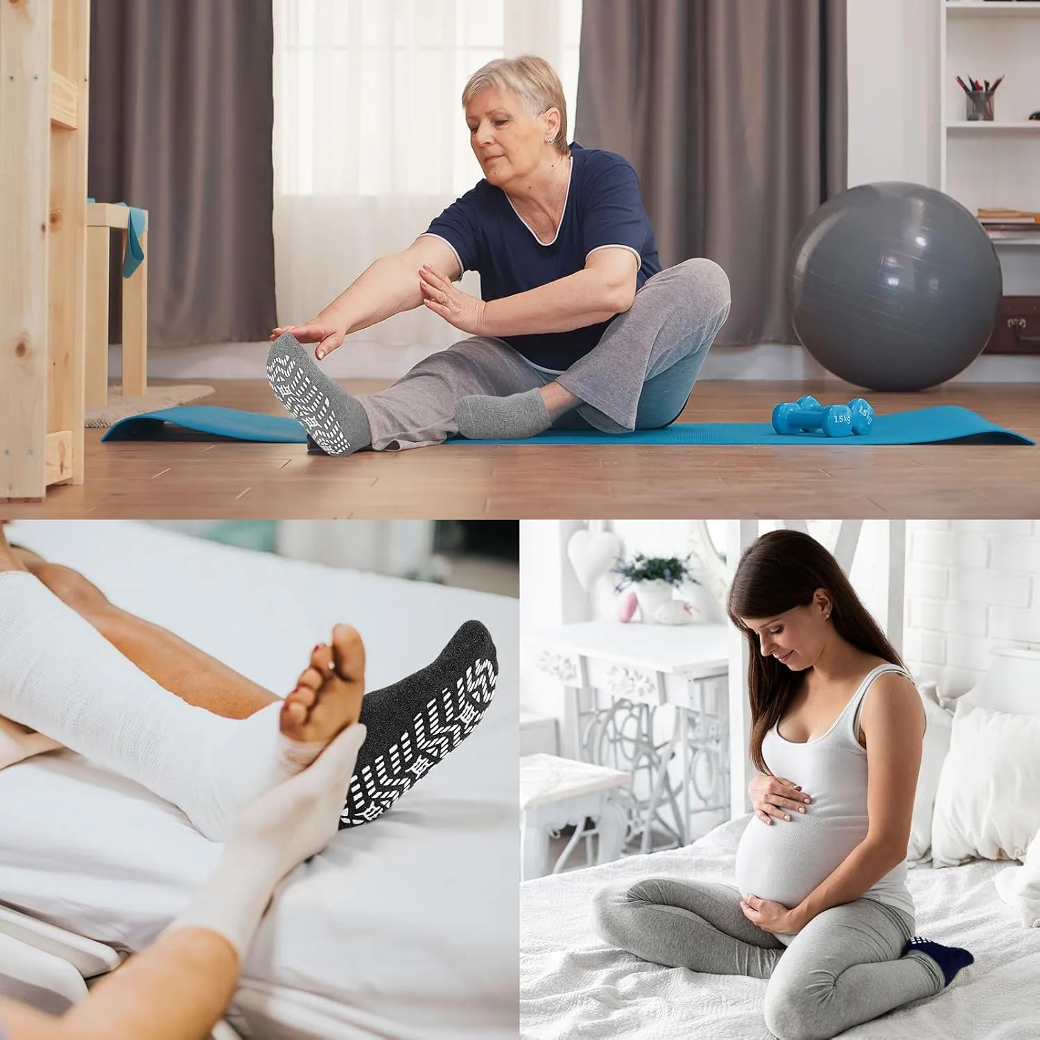 ZAKASA Non-Slip Grip Socks for Men: Non Skid Grippy Socks Anti Slip Gripper for Elderly Hospital Yoga Pilates