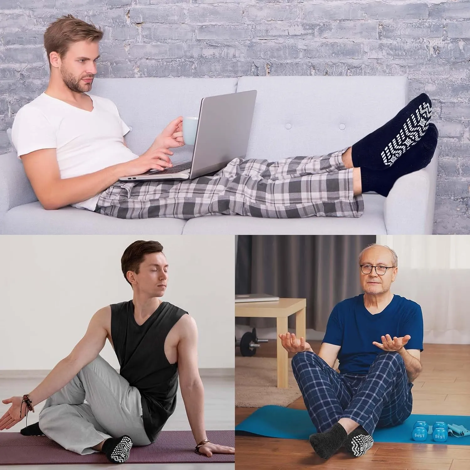 ZAKASA Non-Slip Grip Socks for Men: Non Skid Grippy Socks Anti Slip Gripper for Elderly Hospital Yoga Pilates