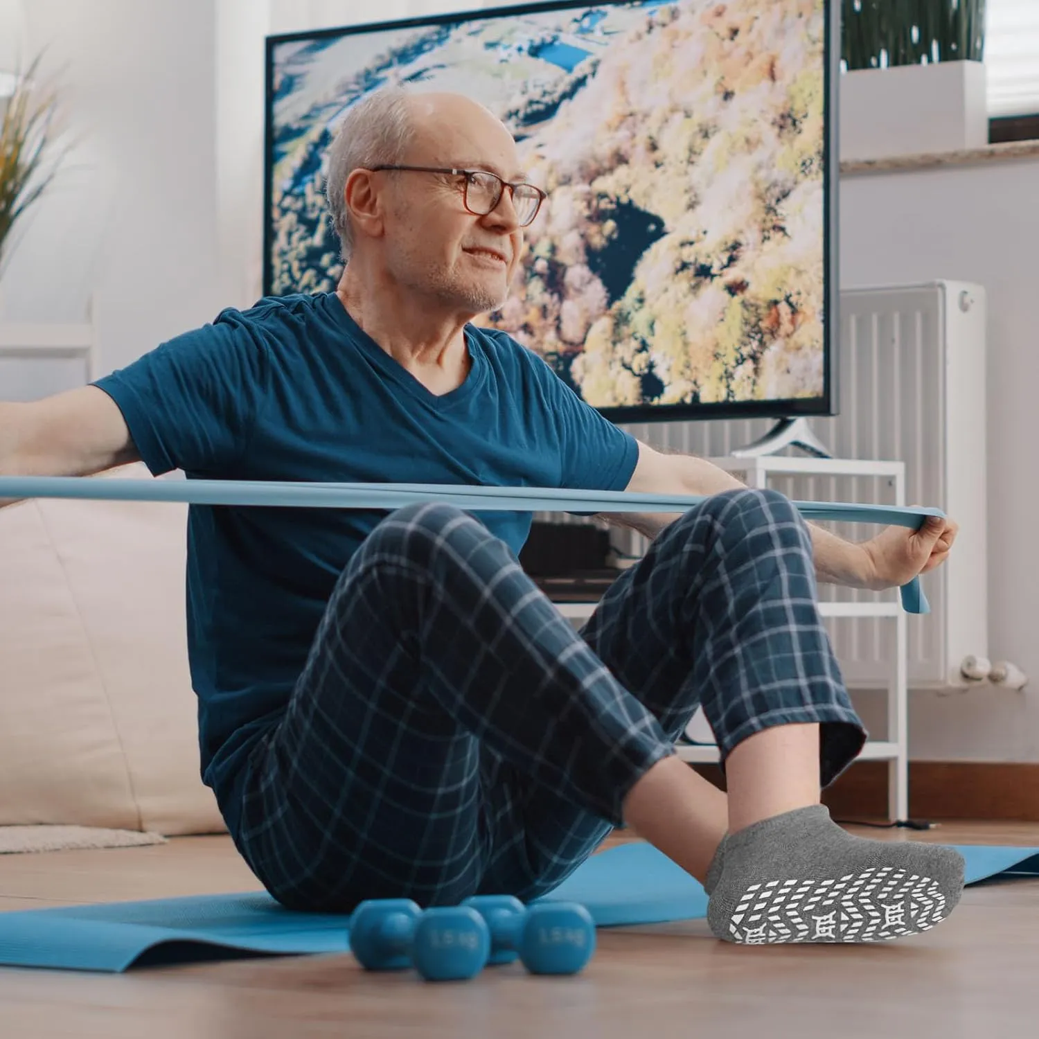 ZAKASA Non-Slip Grip Socks for Men: Non Skid Grippy Socks Anti Slip Gripper for Elderly Hospital Yoga Pilates