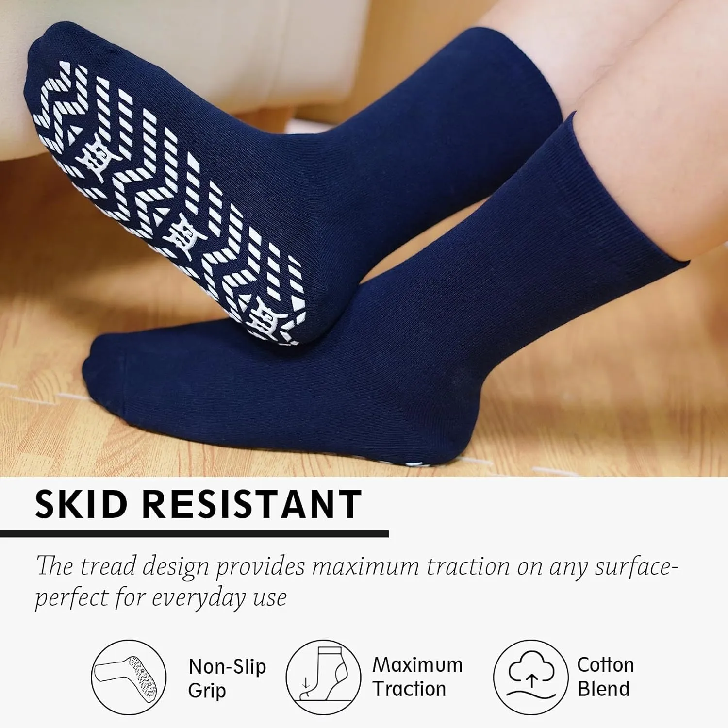 ZAKASA Non Slip Grip Socks - Non Skid Crew Grippy Socks for Men Women Anti Slip Grippers for Elderly Hospital Yoga Pilates