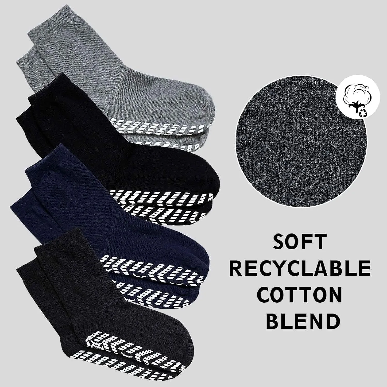 ZAKASA Non Slip Grip Socks - Non Skid Crew Grippy Socks for Men Women Anti Slip Grippers for Elderly Hospital Yoga Pilates