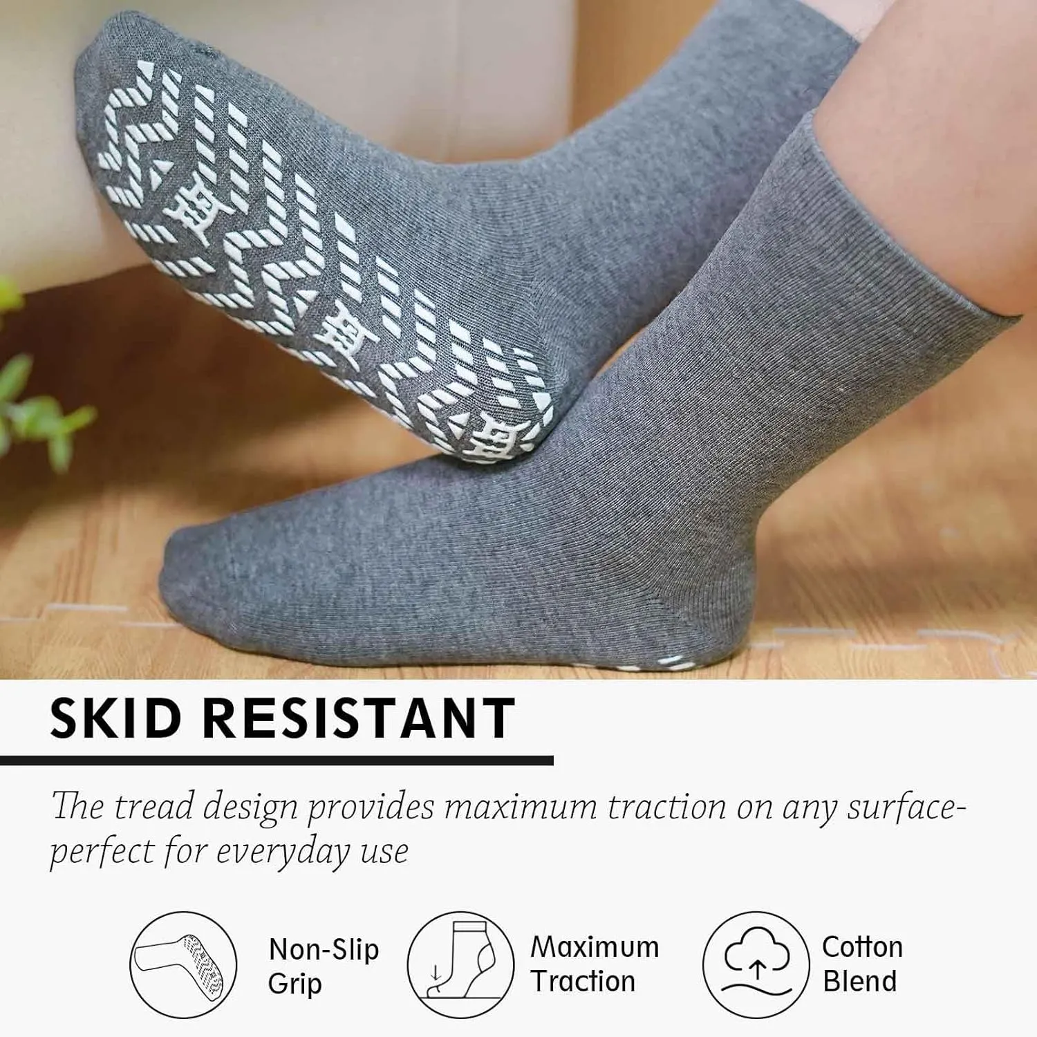 ZAKASA Non Slip Grip Socks - Non Skid Crew Grippy Socks for Men Women Anti Slip Grippers for Elderly Hospital Yoga Pilates